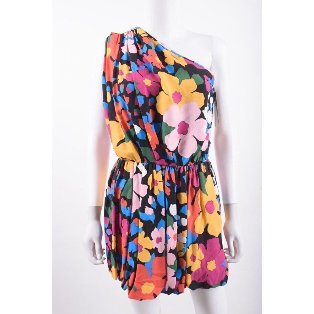 Saint Laurent Paris Womens Mini Dress Floral One-Shoulder Multicolor EU 38 US 6